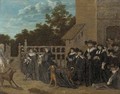 A procession from a church with the congregation's pets - (after) Barend Fabritius