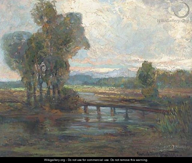 The river crossing, sunset - (after) Augustus William Enness