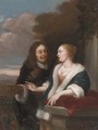 A gentleman courting a lady in a garden - (after) Arie De Vois
