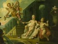 Putti desporting by a fountain in a classical garden - Dutch School