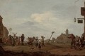 Figures dancing in a village square - Dutch School