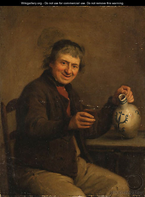 A seated Peasant drinking in an Interior - Dutch School