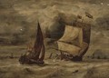 A Dutch man-of-war and other shipping in a stormy sea - Dutch School