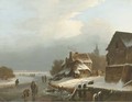 On the ice by a Dutch village - Dutch School