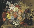 Flowers in a porcelain basket - Dutch School