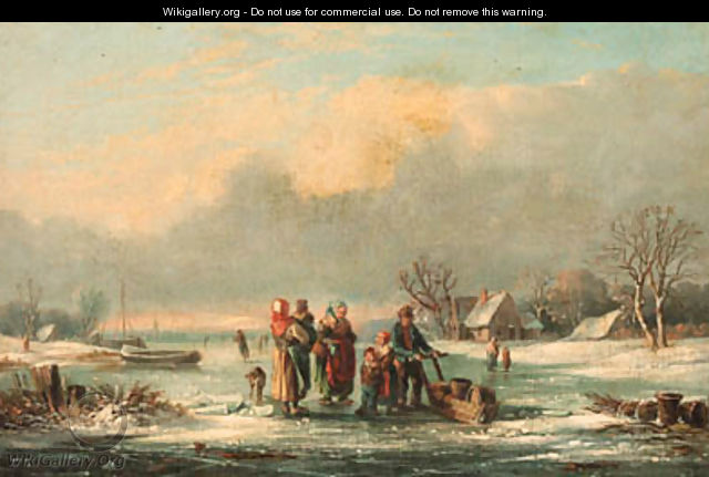 Figures in a frozen winter landscape - Dutch School