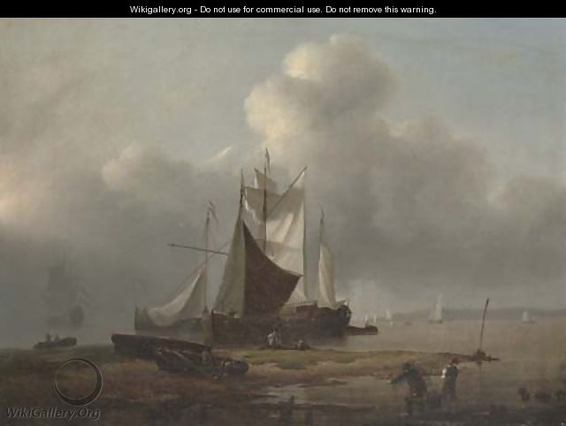 Dutch barges drying their sails at the end of the day - Dutch School