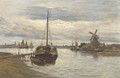 Barges on a lowland estuary - Dutch School