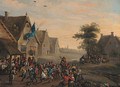 A village festival by a tavern - Dutch School