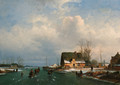 A Dutch winter landscape with figures skating - Dutch School