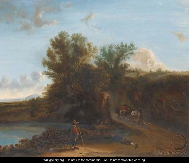 Travellers at the bend in the road - Dutch School