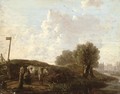 A river landscape with cattle on a bank - Dutch School
