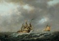 Sailing vessels in a stiff breeze - Dutch School