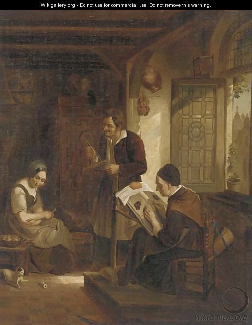 Peasants in a kitchen interior - Dutch School