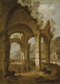 Classical ruins with travelers - Dirck Verhaert