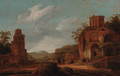 An Italianate landscape with travellers before a ruin - Dirck Verhaert