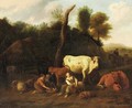 A farmyard landscape with drovers - Dirk van Bergen