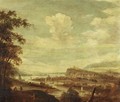 An extensive river landscape with sailboats - Dionys Verburgh