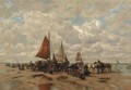 A beachscene with fisherfolk sorting the catch - Desire Thomassin