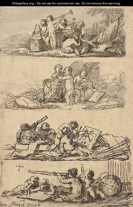 Putti making music and studying astronomy and navigation Four designs for book illustrations - Domenico Muzzi