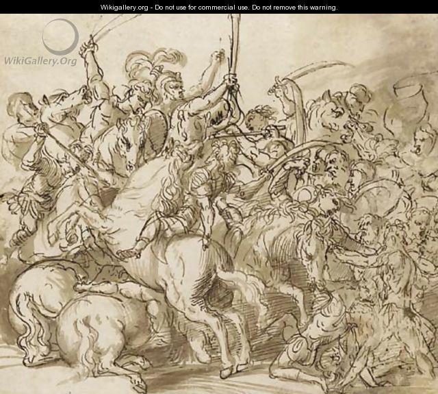 A battle scene - Domenico Campagnola