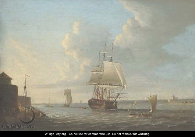 View of Portsmouth Harbour with a man-o