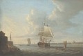 View of Portsmouth Harbour with a man-o'-war and other vessels - Dominic Serres