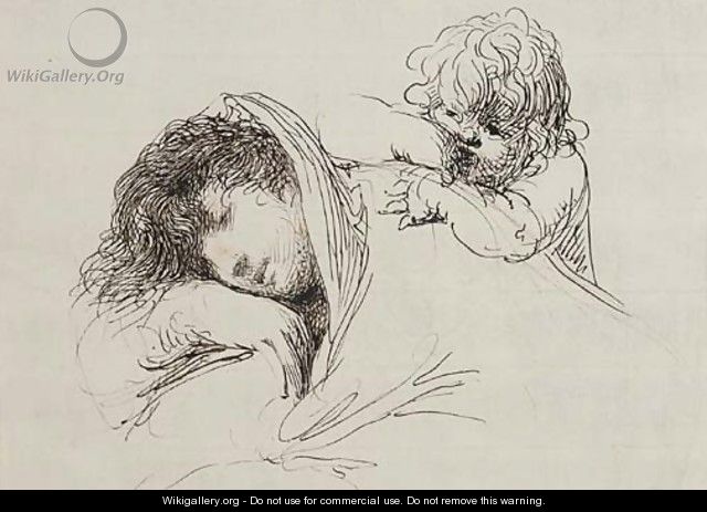 A sleeping woman, half-length, an infant leaning on her shoulder - Domingos Antonio de Sequeira