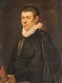 Portrait of a young sculptor, half-length, in a dark coat and jacket, holding a figurine - Domenico Tintoretto (Robusti)