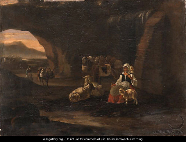 A Shepherdess seated in a Grotto - Dutch School