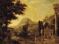 An Italianate landscape with figures and ruins - Dutch School