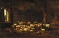 Sheep in a barn - Dutch School