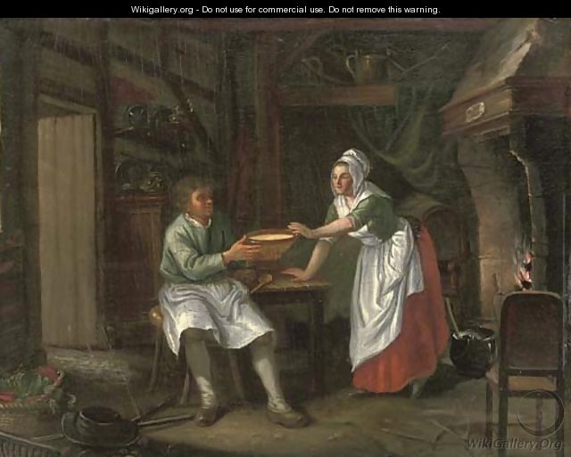 Servants in a kitchen interior - Dutch School