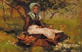 A girl in an orchard with a basket of apples - David Fulton