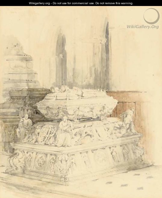 A medieval tomb in a cathedral interior - David Roberts