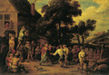 A village kermesse with three peasants dancing to a piper's tune - David III Teniers