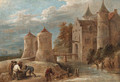 A landscape with fishermen before a castle with a drawbridge - David III Teniers