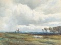 A shepherd tending his flock before an approaching storm - David West