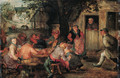 Boors merrymaking outside an inn - David Vinckboons