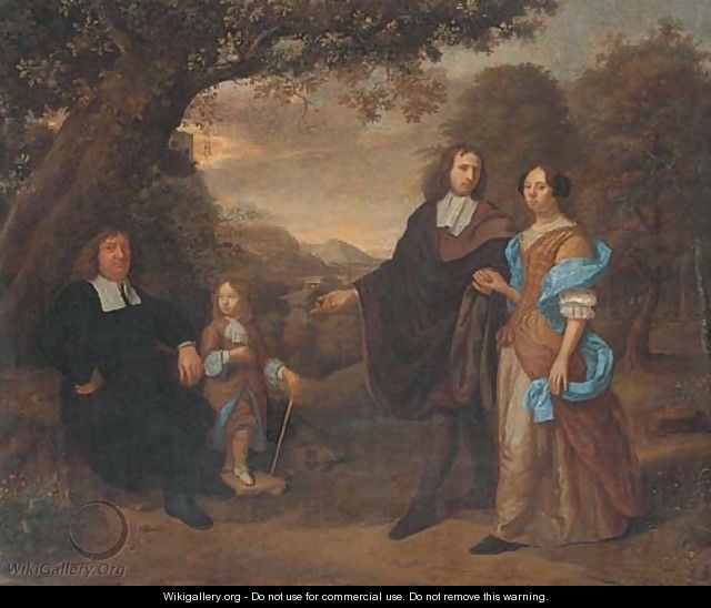 A group portrait of a family in a wooded landscape - Daniel Haringh
