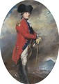 Portrait of Charles, 1st Marquis Cornwallis (1738-1805), small full-length, in uniform, leaning on a cane, in a landscape with a battle beyond - Daniel Gardner