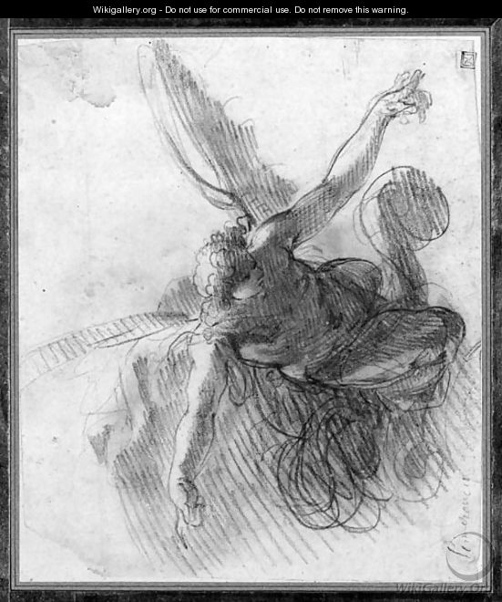 A flying angel, his wings spread, looking down - Cristoforo Pomarancio (Roncalli)
