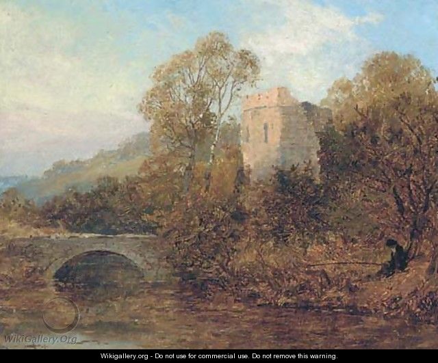 An angler by a castle ruin - David Bates