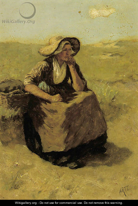 A pensive fisherwoman in the dunes - David Adolf Constant Artz