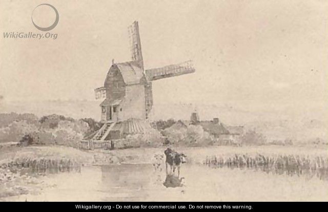 Cattle watering by a windmill on Dulwich Common - David Cox