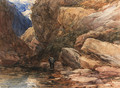 A hunter in a rocky river landscape - David Cox