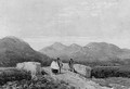 Figures crossing a Bridge in a mountainous Landscape - David Cox