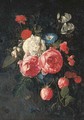 A swag of roses, peonies, morning glories and other flowers - Cornelis De Heem