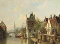 A capriccio view of a canal in Alkmaar - Cornelis Christiaan Dommersen