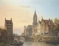 A view of a canal in a Dutch town - Cornelis Christiaan Dommersen
